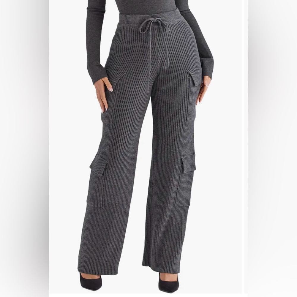 House of CB Tea Cotton Rib Utility Pants Grey